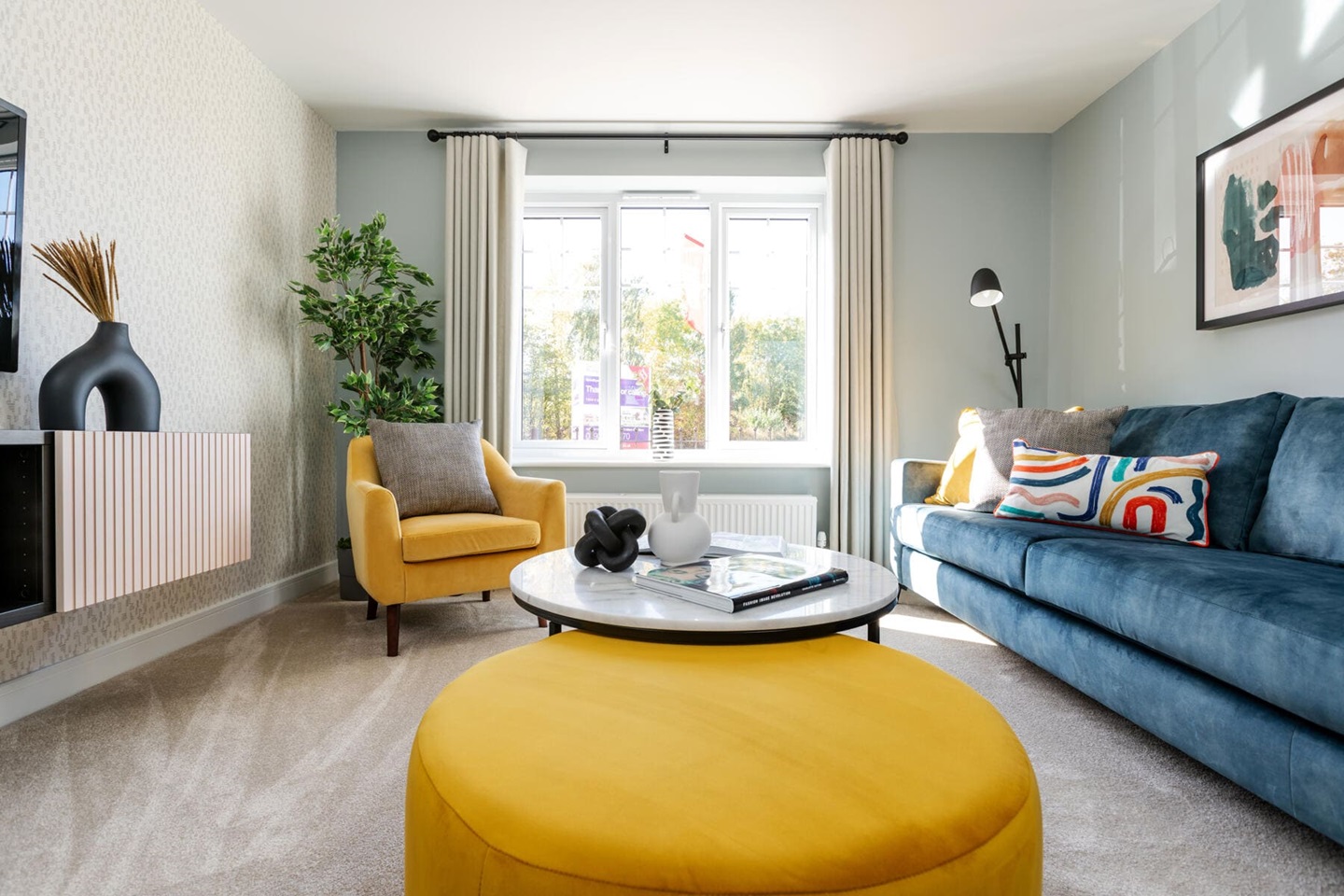 Lounge with sofa and coffee tables