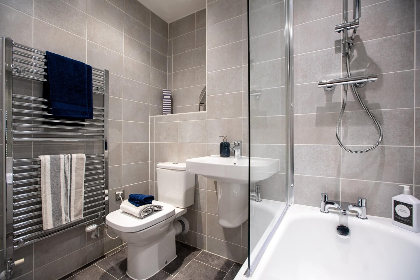 A main bathroom with high quality fixtures and fittings