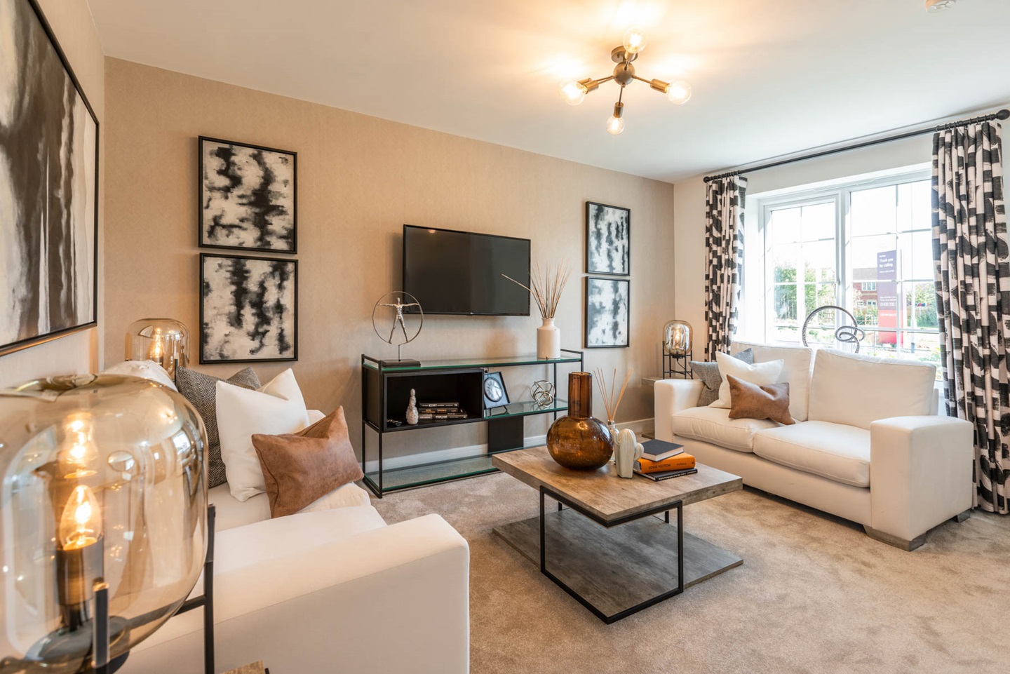 The bright lounge overlooks the front of the home