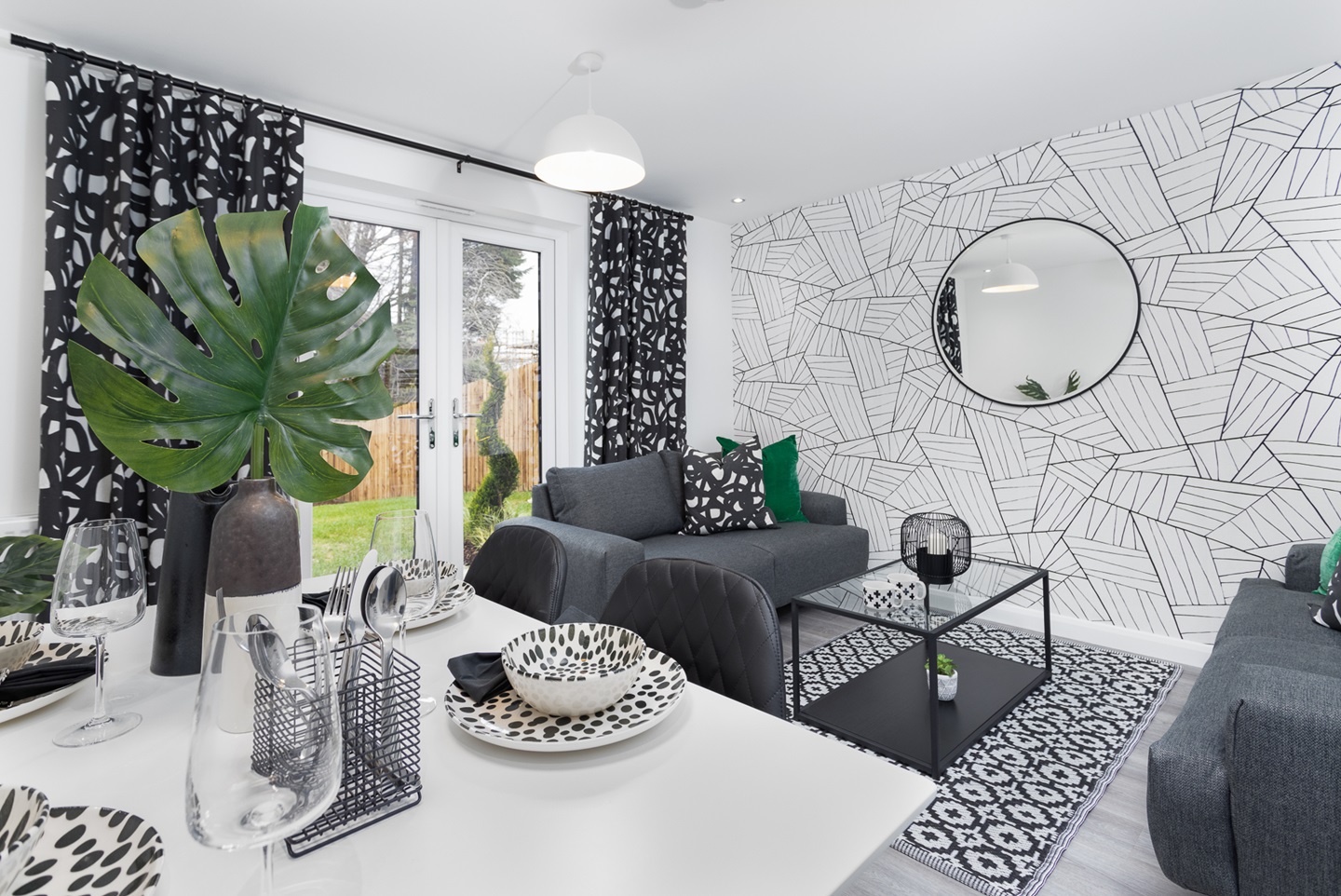 The lounge and dining area of the Andrew home