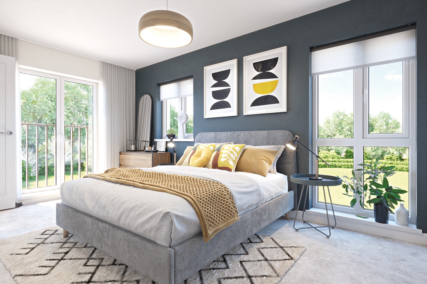 Large windows fill the bedrooms with natural light