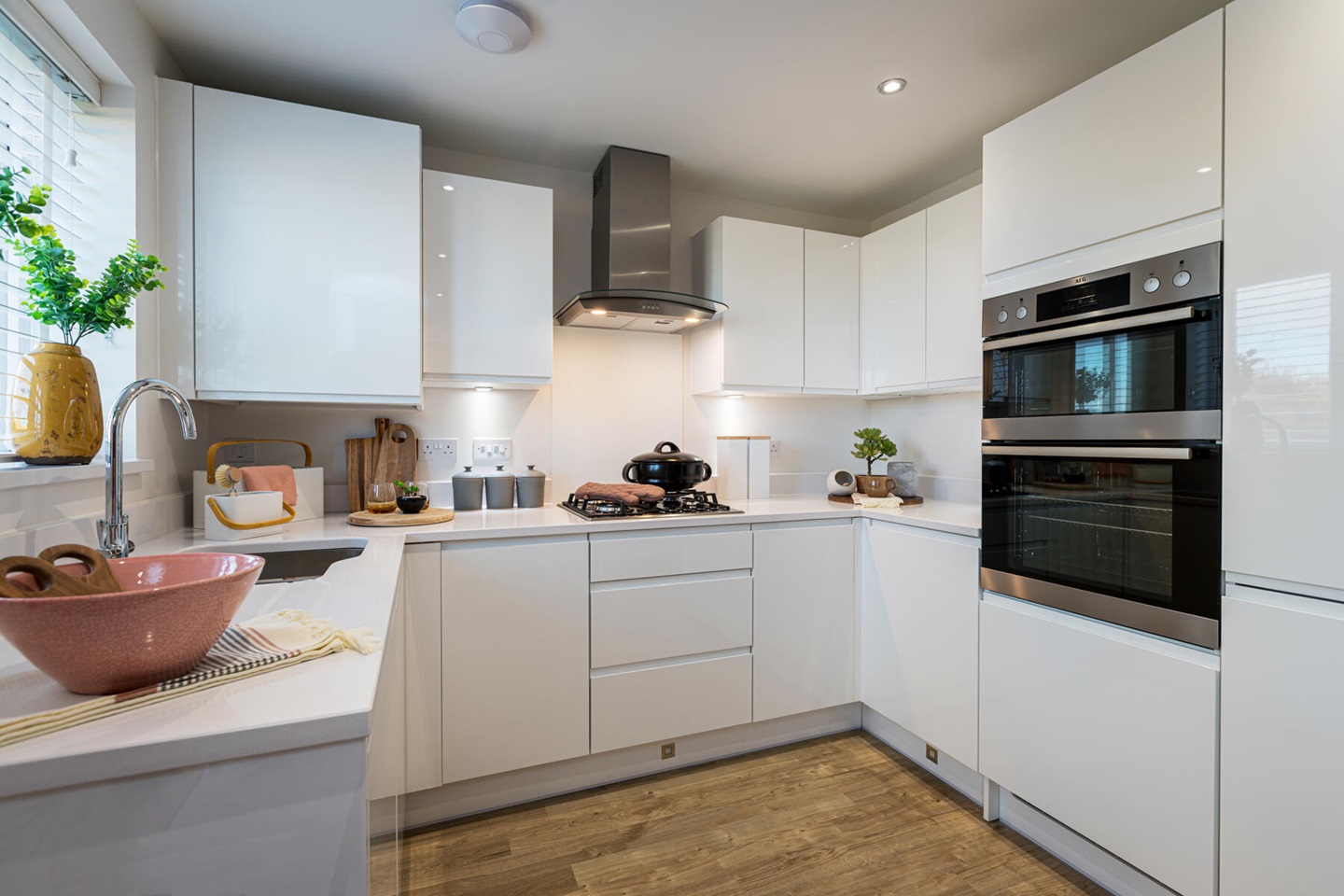 The kitchen features ample storage