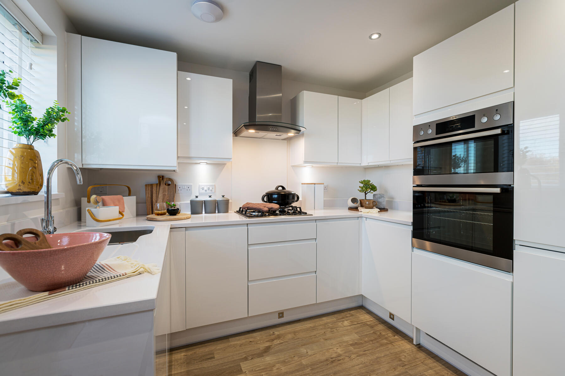 The kitchen features ample storage