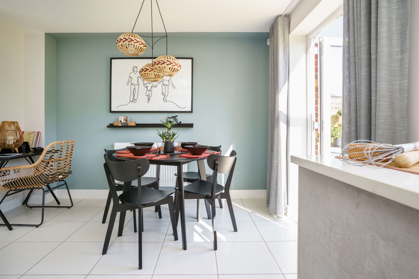 Double doors lead out to the garden from the dining area