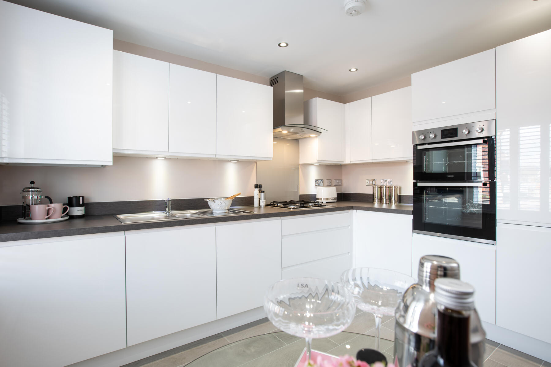 The kitchen features ample storage