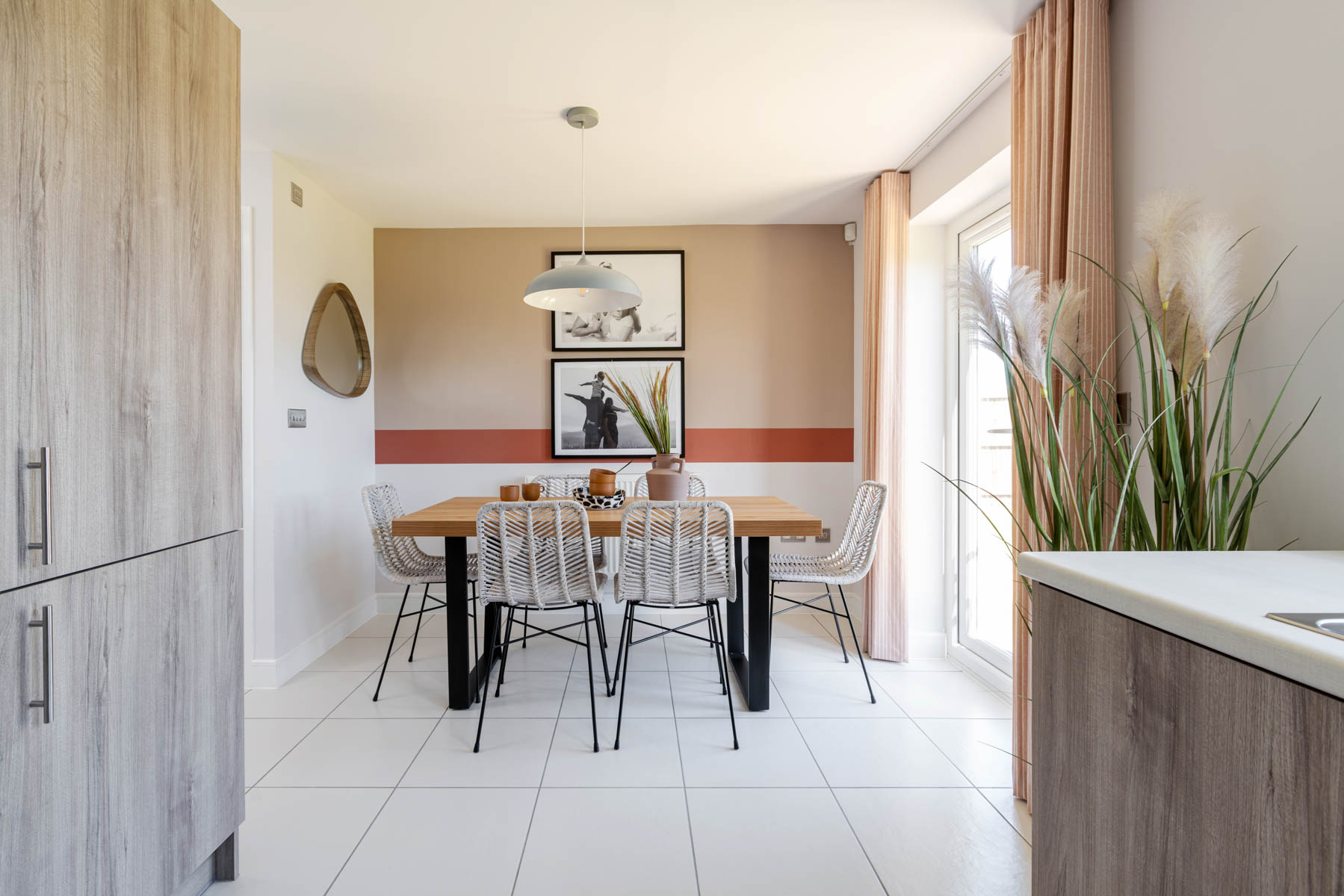Double doors lead out to the garden from the dining area