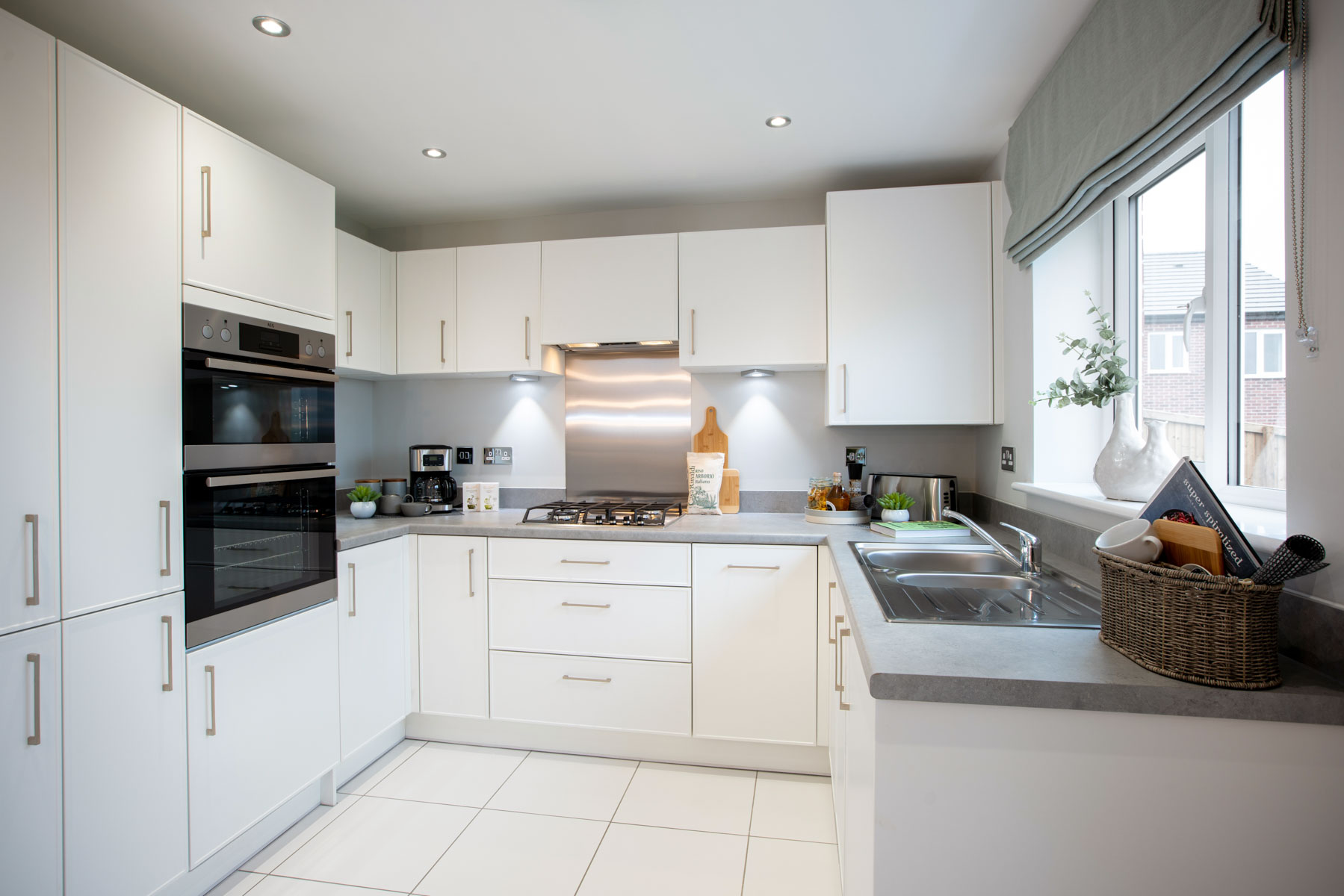 The kitchen features ample storage