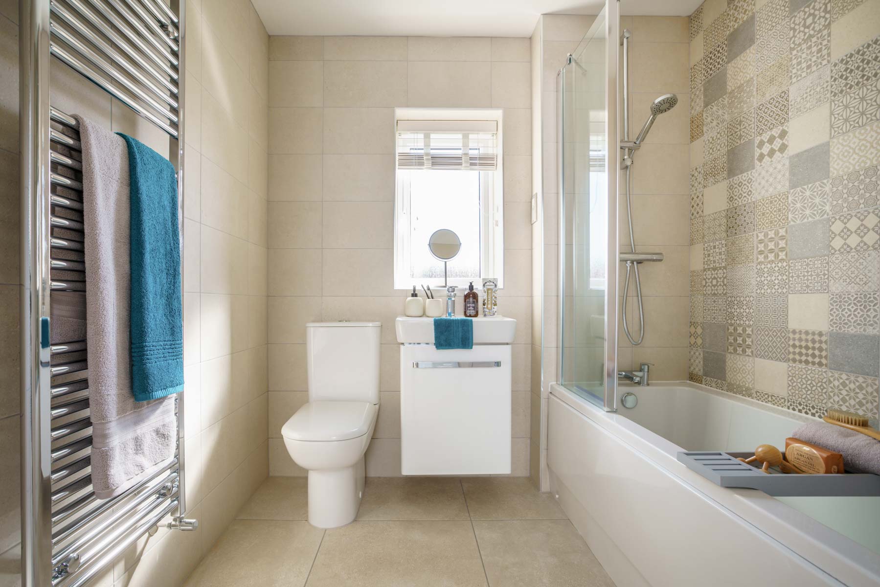 The family bathroom is bright and spacious