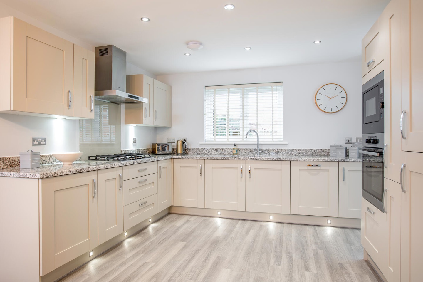 The large kitchen offers ample storage