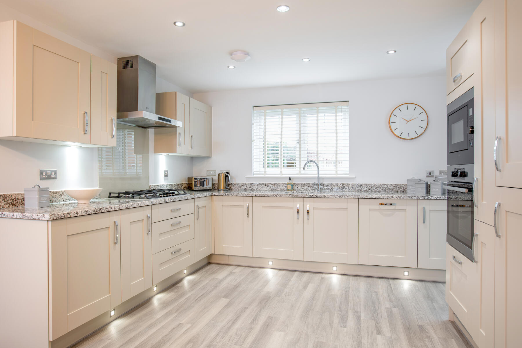 The large kitchen offers ample storage