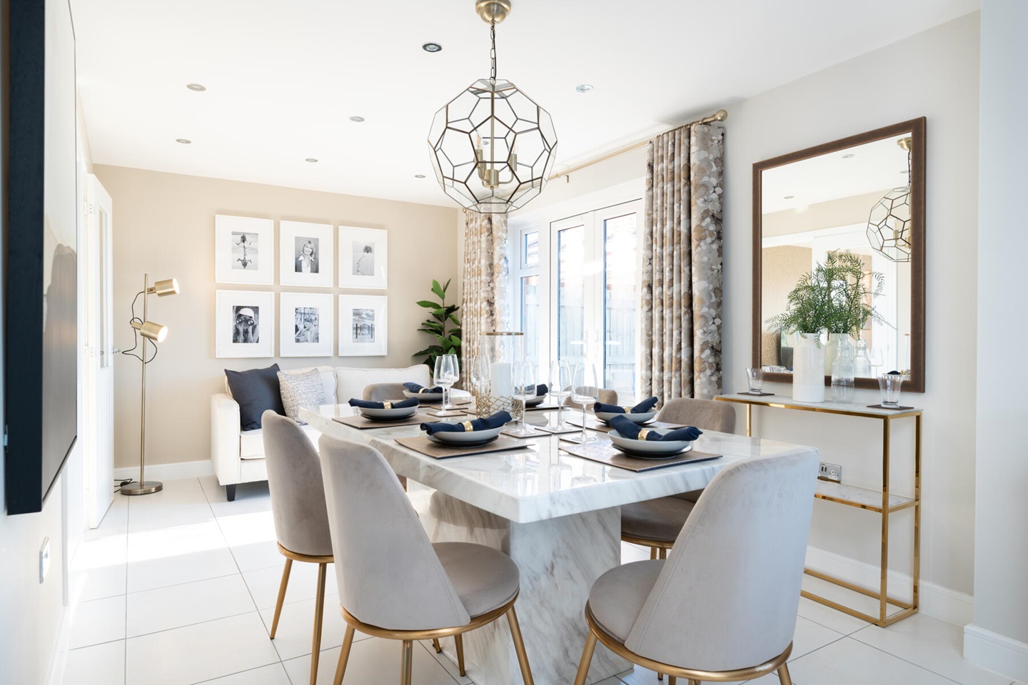The dining area is large enough to fit a comfy family space