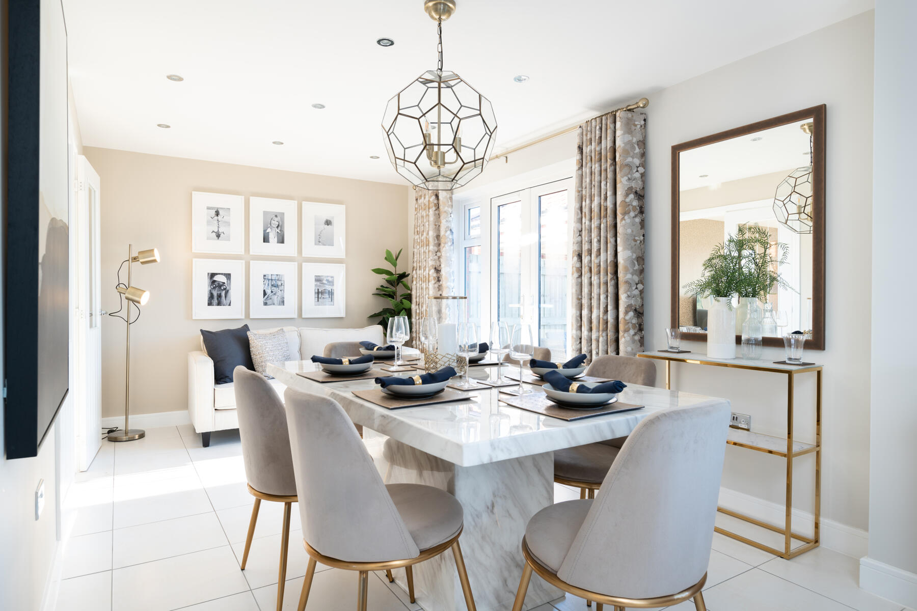 The dining area is large enough to fit a comfy family space
