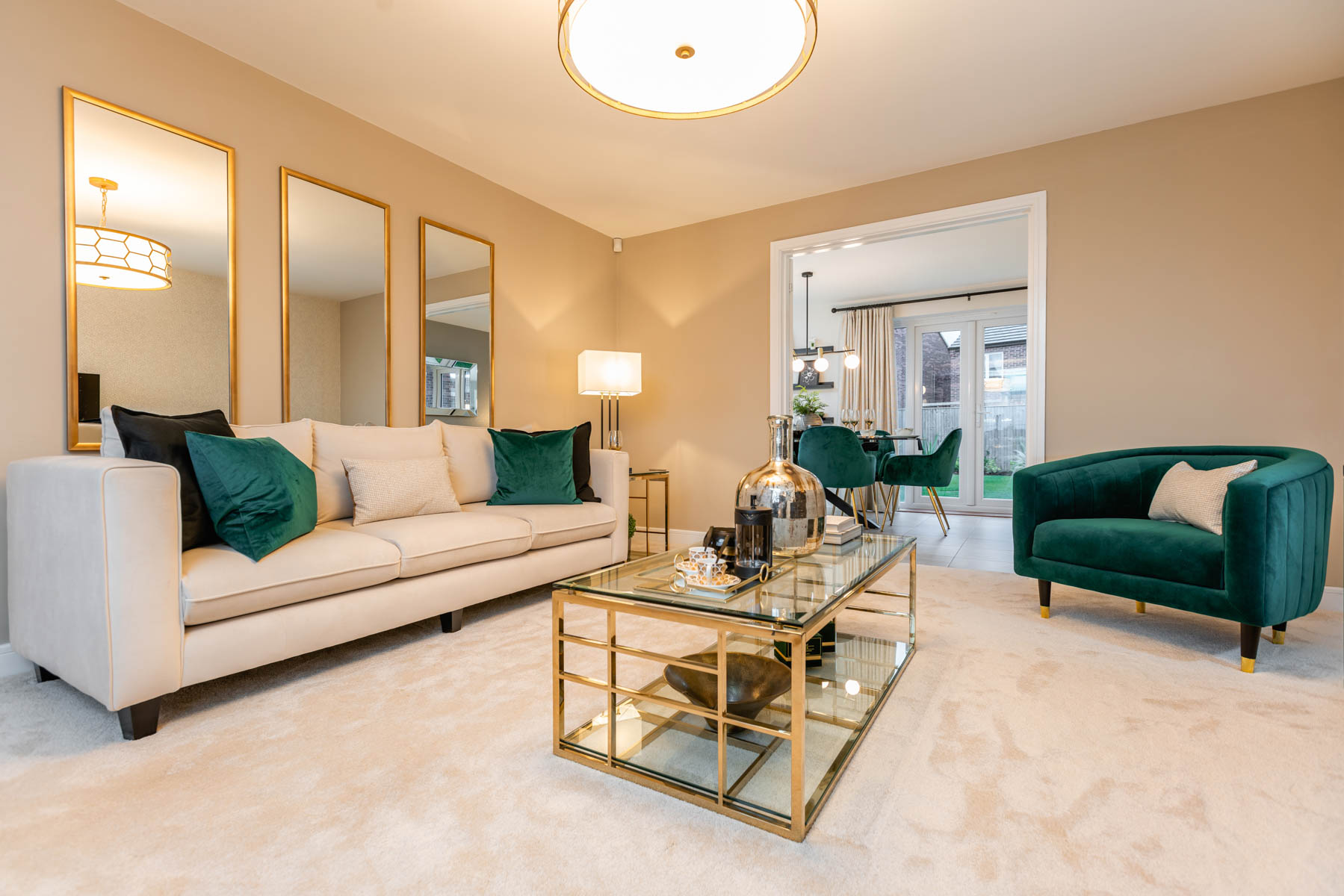 Double doors lead from the lounge to the dining area