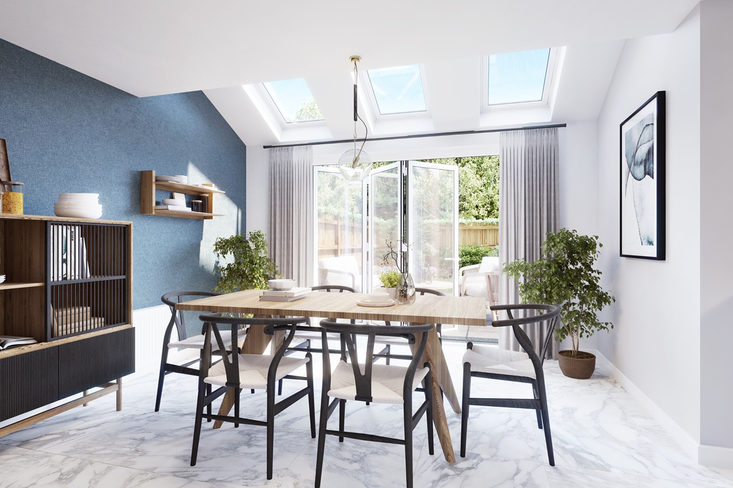 Bifold doors open out to the garden from the dining room