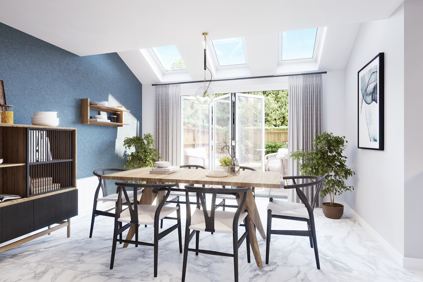 Bifold doors open out to the garden from the dining room
